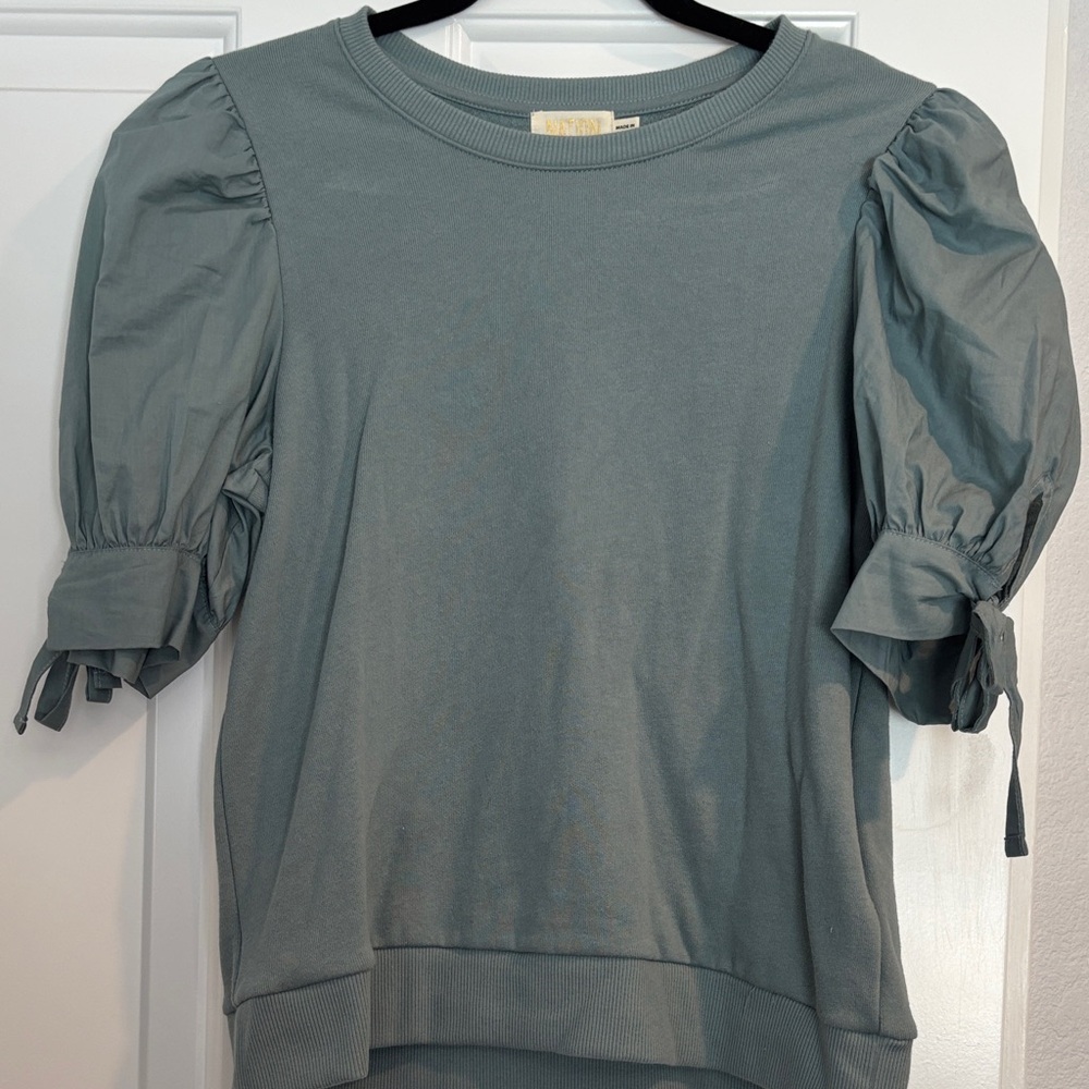 Nation LTD Puff Sleeve Blouse in Blue Gray